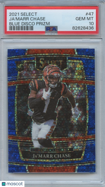 2021 Panini Select Ja'Marr Chase #47 Blue Disco Prizm Rookie PSA 10