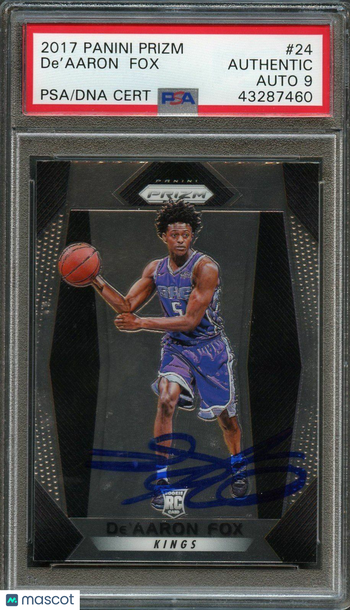 2017 Panini Prizm De'aaron Fox #24 Rookie PSA 9 Auto 9