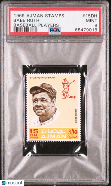 1969 Ajman Stamps Babe Ruth #15DH Baseball Players PSA 9