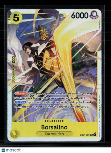 2024 Bandai One Piece Card Game Extra Booster Memorial Collection Borsalino Super Rare Egghead Blocker On Play Navy #EB0