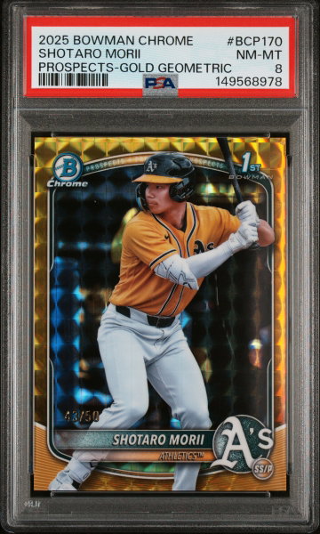2025 Chrome Prospects Gold Geometric Refractors Shotaro Morii #BCP170 /50 PSA 8