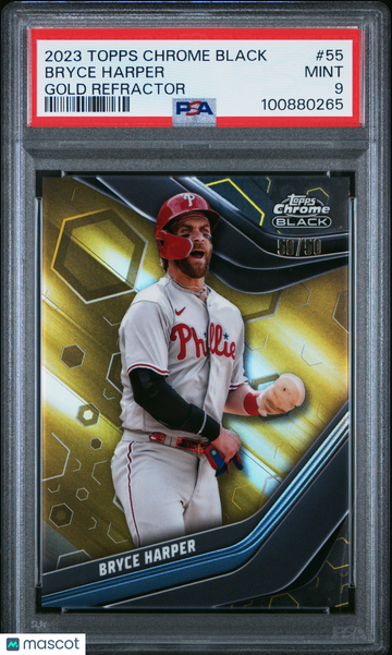 2023 Topps Chrome Black Bryce Harper #55 Gold Refractor /50 PSA 9