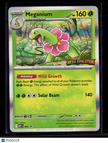 Pokemon Trading Card 2025 Mega Evolution Meganium Holo Rare #001 English