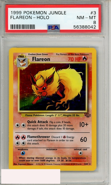 1999 POKEMON JUNGLE FLAREON-HOLO #3 PSA 8 NM-MT