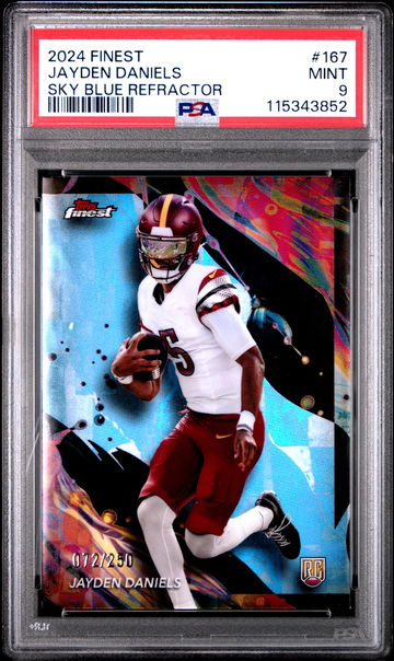 2024 Topps Finest Sky Blue Refractor Jayden Daniels #167 RC /250 PSA 9