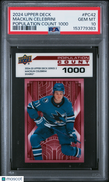 2024 Upper Deck Macklin Celebrini #PC42 Population Count 1000 Short Print 1/1000 Parallel/Variety Rookie Insert PSA 10