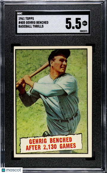 1961 Topps Gehrig Benched #405 Baseball Thrills SGC 5.5
