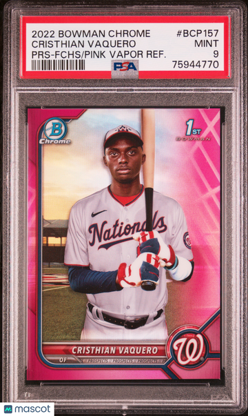 2022 Bowman Chr Cristhian Vaquero #BCP157 PRS Fchs Pink Vapor Ref /199 PSA 9