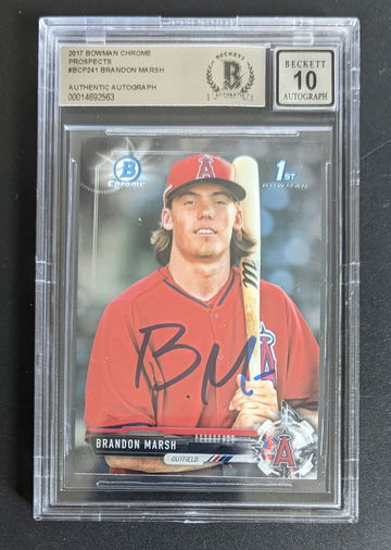 Brandon Marsh Autographed 2017 Bowman Chrome 1st! 10 Auto Grade!