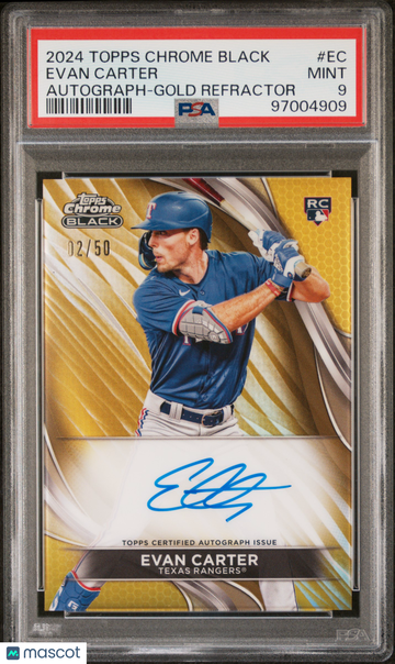 2024 Topps Chrome Black Autographs Evan Carter #EC Gold Refractor /50 PSA 9