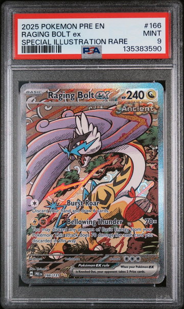 2025 Pokemon Prismatic Evolutions Special Illustration Rare Raging Bolt Ex #166 PSA 9