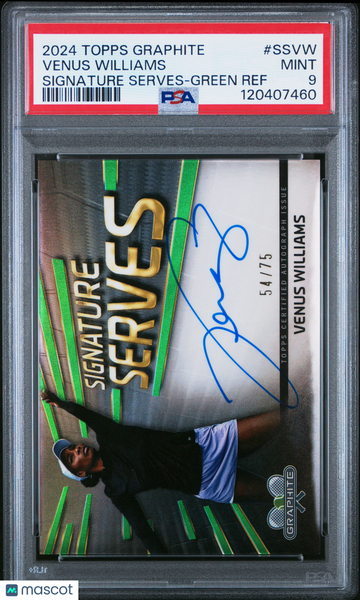 2024 Topps Graphite Tennis Signature Serves Venus Williams #SSVW Green Ref /75 PSA 9