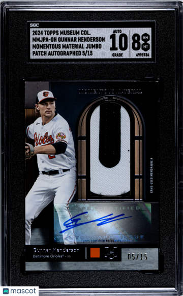 2024 Topps Museum Collection Gunnar Henderson #MMJPA-GH Momentous Mat. Jumbo Patch Autograph SGC 8 Auto 10