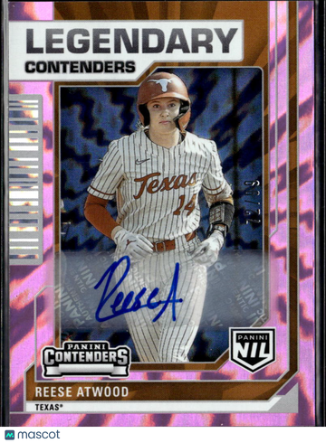 Reese Atwood 2025 Panini Contenders Legendary Contenders Auto Pink Leopard Texas Longhorns