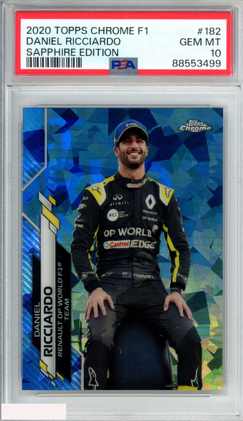 2020 TOPPS CHROME FORMULA 1 SAPPHIRE EDITION DANIEL RICCIARDO #182 PSA 10 GEM MT