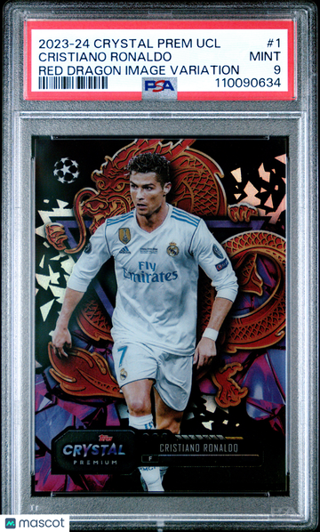 2023 Topps Crystal Premium UEFA Champions League Cristiano Ronaldo #1 Red Dragon Image Variation PSA 9