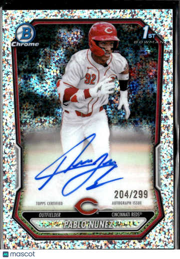 Pablo Nunez 2026 Topps Bowman Chrome 1st Bowman Auto Speckle Refractor /299 Cincinnati Reds