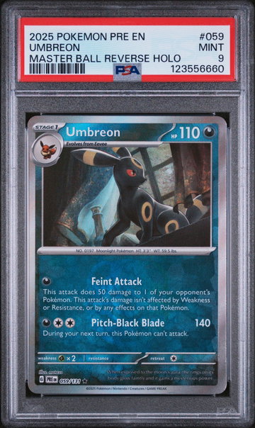 2025 Pokemon Scarlet and Violet Prismatic Evolutions Master Ball Reverse Holo Umbreon #59 PSA 9