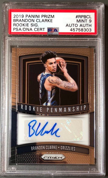2019-20 Panini Prizm Brandon Clarke Rookie Penmanship PSA 9