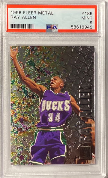 1996 Fleer Metal Ray Allen #186 Basketball Rookie Card RC Graded PSA 9 Mint 💎