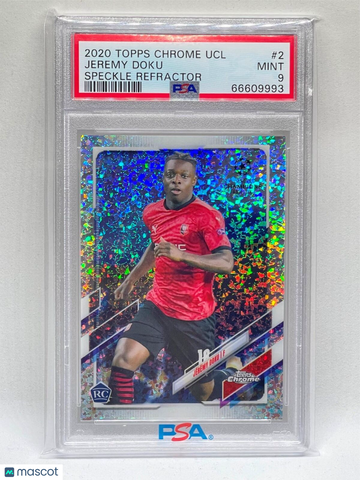 2020 Topps Chrome UEFA Champions League Jeremy Doku #2 Speckle Refractor PSA 9