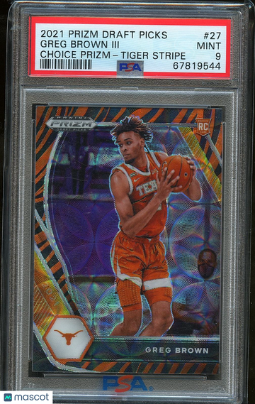 2021 Panini Prizm Draft Picks Greg Brown Greg Brown III #27 Choice Tiger Stripe PSA 9