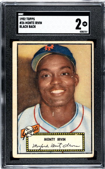 1952 Topps #26 Monte Irvin Black Back SGC 2