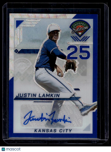 2025 Panini Prospect Edition Justin Lamkin #37 Holo Prospect Ticket Signatures - Blue Wave SN AU