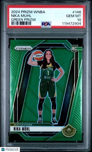 2024 Panini Prizm WNBA Nika Muhl #146 Green PSA 10 Rookie Trading Card Seattle Storm Short Print Low Pop