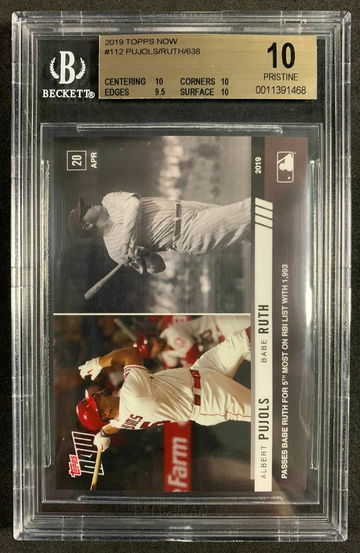 2019 Topps Now #112 Albert Pujols / Babe Ruth BGS 10 PRISTINE POP 3 - DHL Express Air with Tracking from Overseas