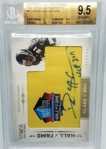 Deion Sanders 2011 National Treasures HOF Patch Autograph /30 BGS 9.5 w/ 9 Auto