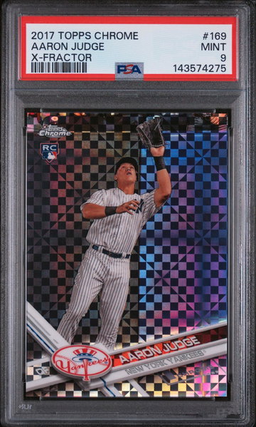 2017 Topps Chrome Catching Xfractor Aaron Judge #169 PSA 9