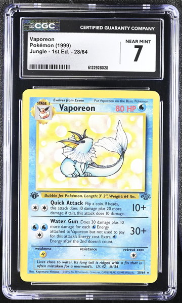 1999 Pokemon #28/64 Vaporeon Jungle - 1st Ed. CGC 7