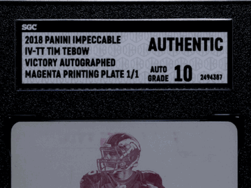 2018 Panini Impeccable Tim Tebow #IV-TT Victory Autograph Magenta Printing Plate SGC A Auto 10