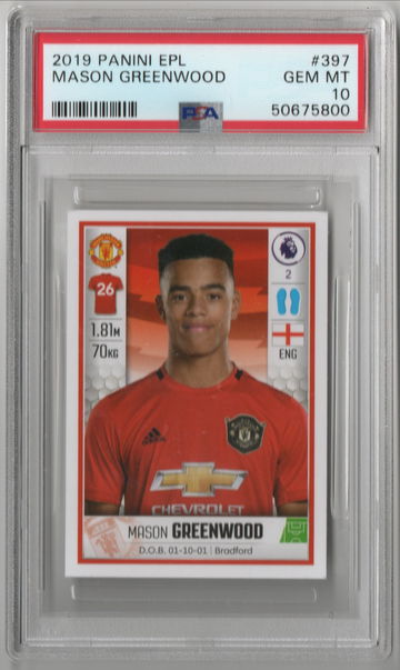 2019-20 Panini Premier League Stickers Mason Greenwood RC PSA 10 Gem Mint Manchester United
