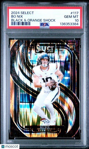 2024 Panini Select Bo Nix #117 Black & Orange Shock Prizm RC Rookie PSA 10