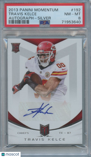 2013 Panini Momentum Travis Kelce #192 Rookie Signatures Silver Parallel/Variety Rookie Base Set PSA 8