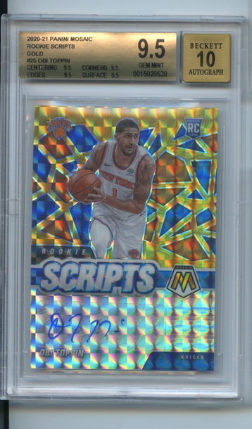 Gem 4x 9.5 BGS Obi Toppin Rookie Scripts Gold Mosaic Auto 2020 Knicks RC #25