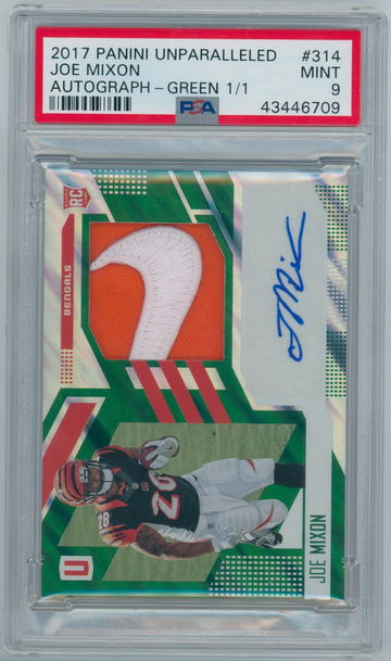 Joe Mixon 2017 Panini Unparalleled #314 Nike Swoosh Rookie Patch Auto 1/1 ONE OF ONE PSA 9