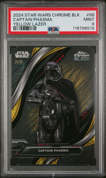 2024 Topps Star Wars Chrome Black Yellow Lazer Captain Phasma #88 /75 PSA 9