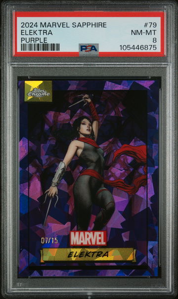 2024 Topps Chrome Marvel Sapphire Edition Purple Elektra #79 /15 PSA 8