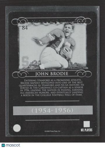 2008 Press Pass Legends John Brodie #84 Black Printing Plate