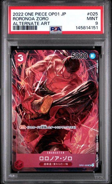 2022 One Piece Japanese Romance Dawn Alternate Art Roronoa Zoro #OP01-025 PSA 9