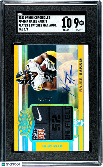 2021 Panini Chronicles Najee Harris #PP-NHA Plates & Patches Mat. Autograph TAG SGC 9 Auto 10