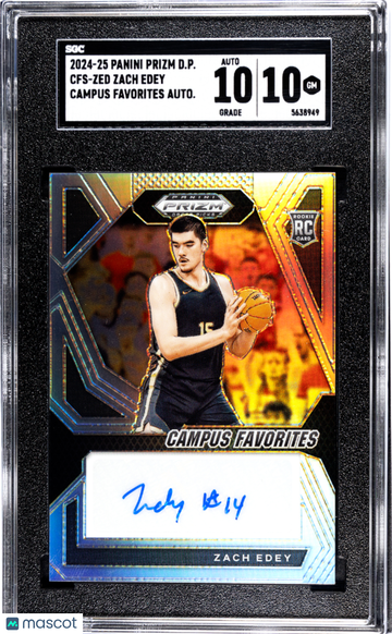 2024 Panini Prizm D.P. Zach Edey #CFS-ZED Campus Favorites Autograph Rookie Base Set Insert SGC 10 Auto 10