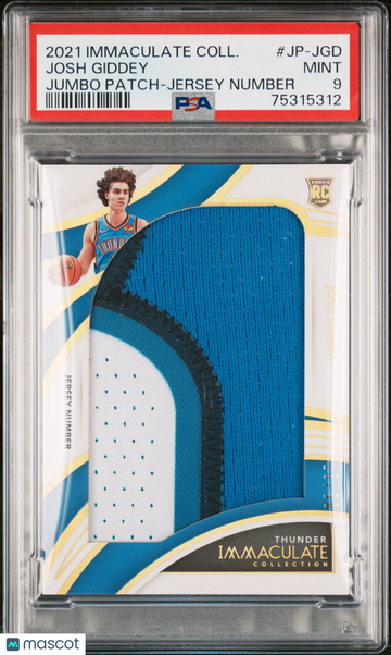 2021 Panini Immaculate Jumbo Patch Josh Giddey #JP-JGD Jersey Number PSA 9