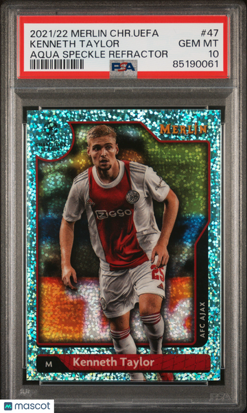 2021-2022 Topps Merlin Chrome UEFA League Kenneth Taylor #47 Aqua Speckle Refractor PSA 10