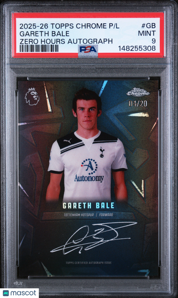2025-2026 Topps Chrome Premier League Zero Hours Autographs Gareth Bale #GB /20 PSA 9