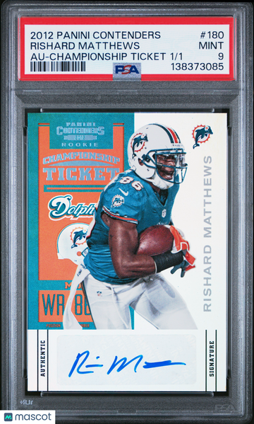 2012 Panini Contenders Rishard Matthews #180 Au Championship Ticket /1 PSA 9