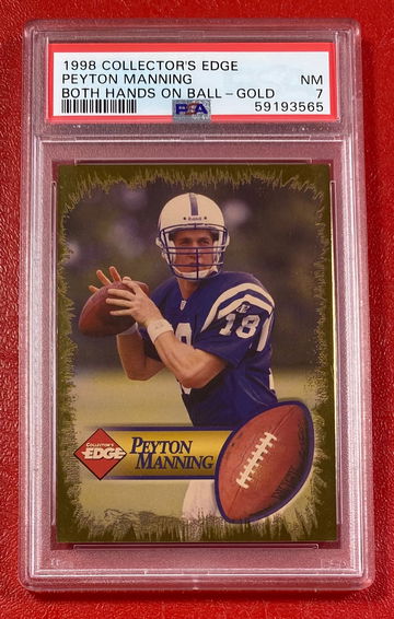 1998 Collectors Edge Peyton Manning Both Hands on Ball Gold RC Rookie Card PSA 7